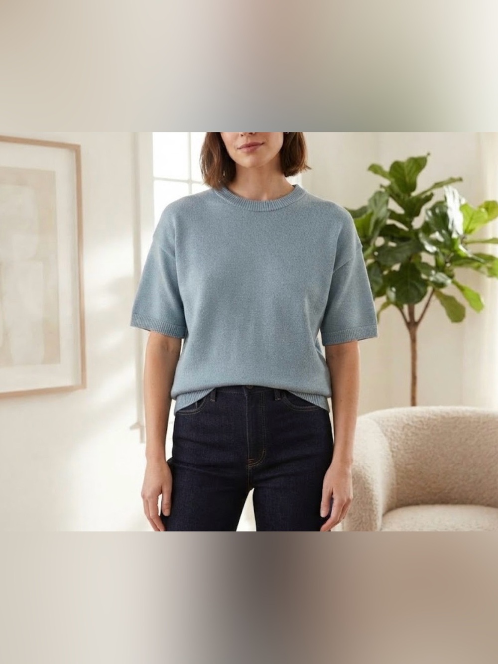 Cyrus Light Blue Short-Sleeve Knit Sweatshirt size XS